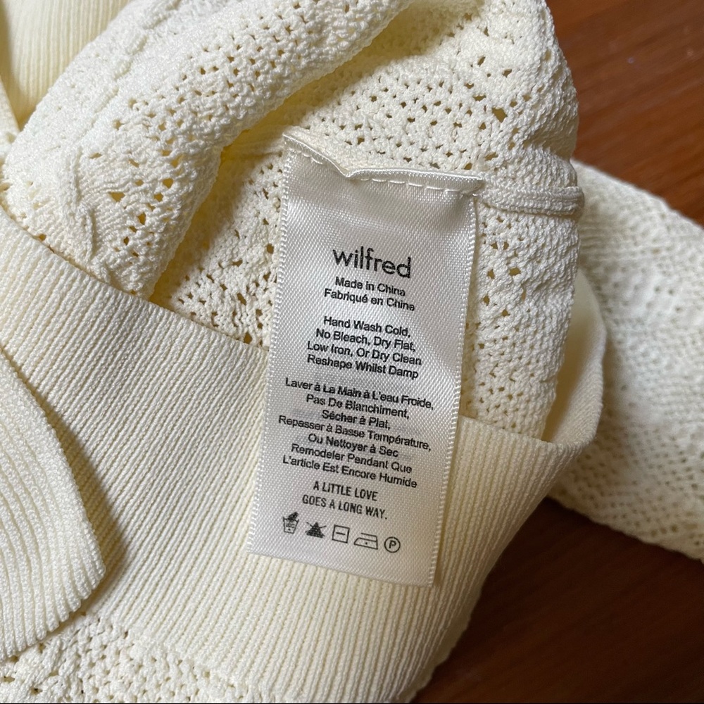 Aritzia-Wilfred feminine ruffle pointelle-knit ivory sweater - Picture 8 of 9